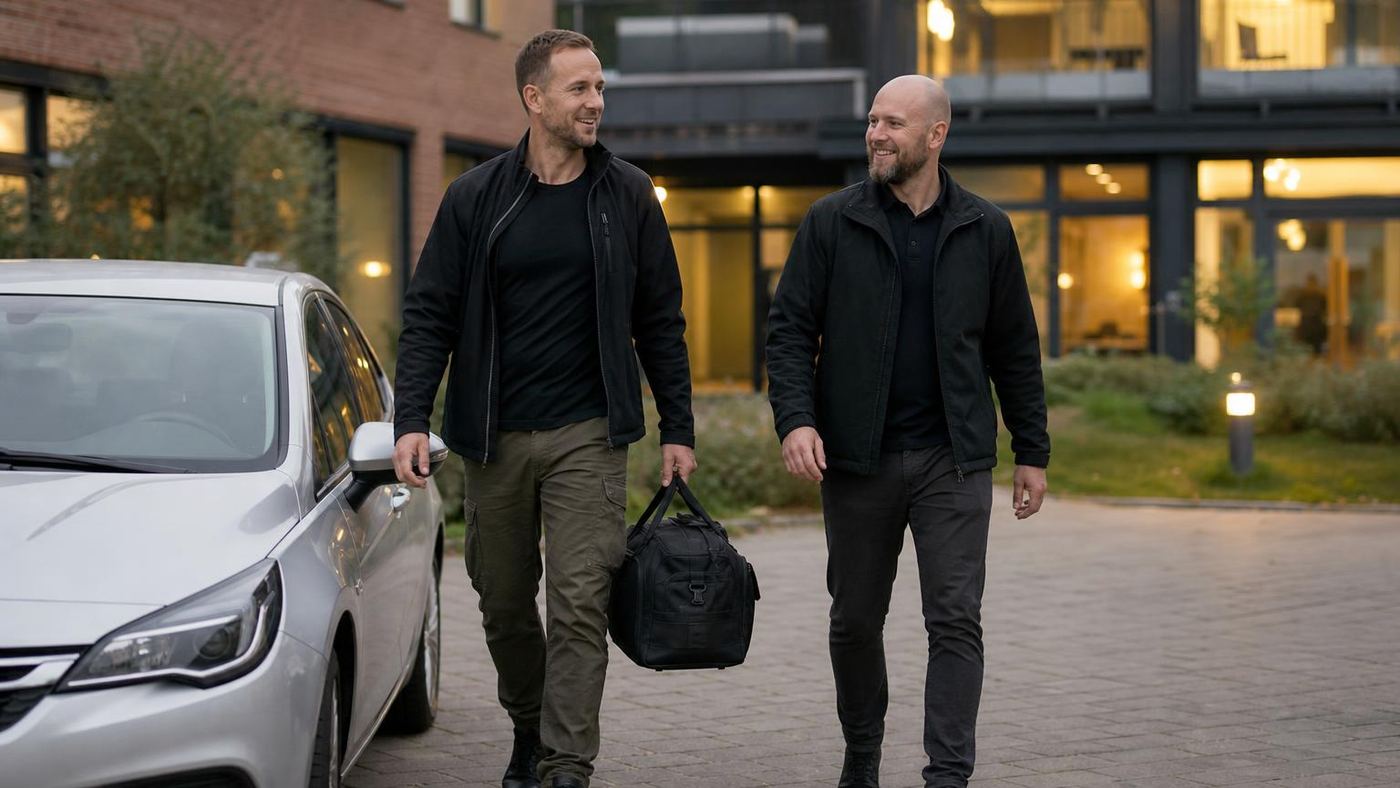 Socialpædagog på vej ud til en akut socialfaglig opgave fra et moderne dansk botilbud